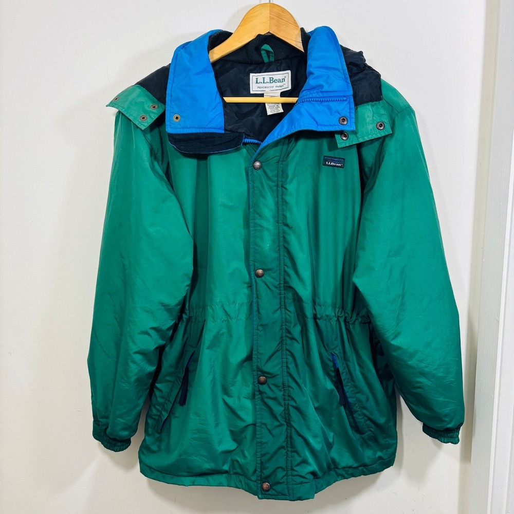 Vintage L.L.Bean Penobscot Thinsulate Parka Green & Blue Zip Kid Jacket XL 18-20